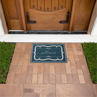 Elegante Navy Witte Aangepaste Versierde Script Na Deurmat