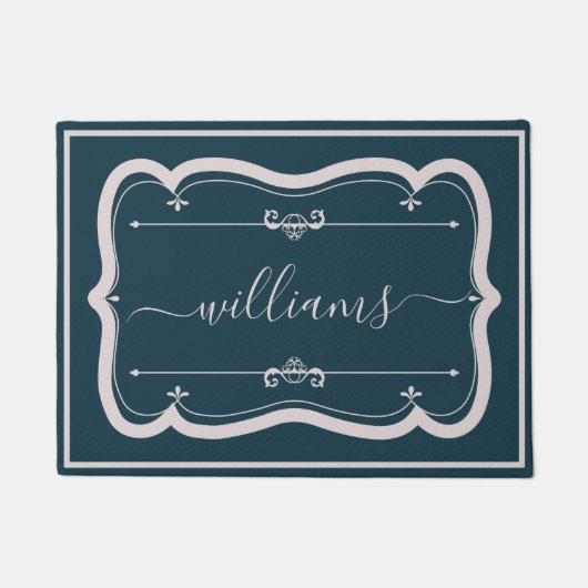 Elegante Navy Witte Aangepaste Versierde Script Na Deurmat (Voorkant)