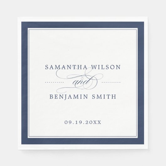 Elegante Navy & Witte bruiloft Servet (Voorkant)