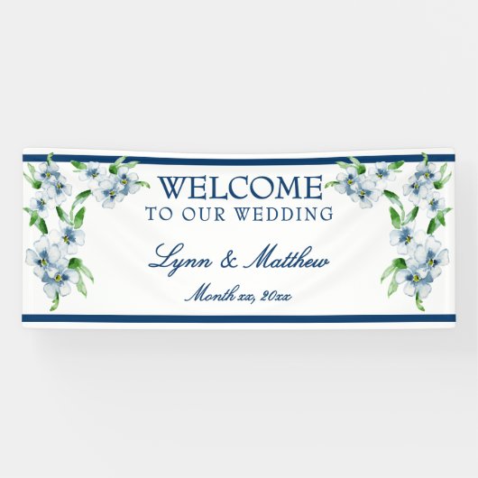 Elegante Navy & Witte Trouwreceptie Spandoek (Horizontaal)