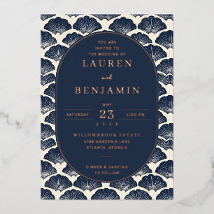 Elegante Navy Zeeschelp Bruiloftsinvatie Folie Uitnodiging