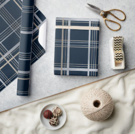 Elegante Navy Zilver Luxe Grid Plaid Patroon Cadeaupapier