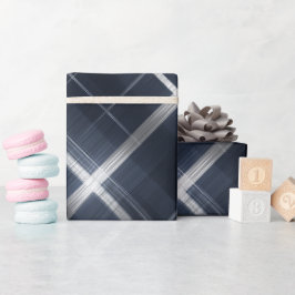 Elegante Navy Zilver Luxe Grid Plaid Patroon Cadeaupapier