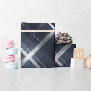 Elegante Navy Zilver Luxe Grid Plaid Patroon Cadeaupapier
