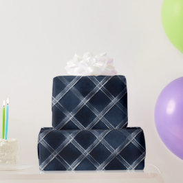 Elegante Navy Zilver Luxe Grid Plaid Patroon Cadeaupapier