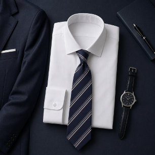 Elegante Navy Zilveren Streeppatroon Stropdas