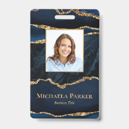 Elegante Navyblauw en Goud Agaat Badge