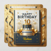 Elegante Navyblauw & Goud 10e Verjaardagsviering Kaart (Voorkant / Achterkant)