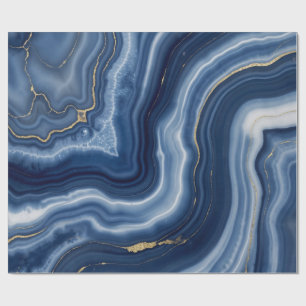 Elegante Navyblauw Goud Abstracte Vloeibare Marmer Cadeaupapier