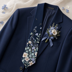 Elegante Navyblauw & Goud Bloemstuk Heren Stropdas