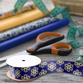 Elegante Navyblauw & Goud Klasse Chic Bloemendruk Satijnen Lint