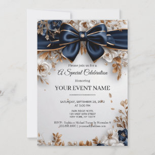 Elegante Navyblauw Gouden Bloem Boog Feestje Kaart