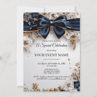 Elegante Navyblauw Gouden Bloem Boog Feestje Kaart
