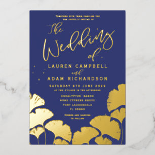 Elegante Navyblauw Gouden Calligrafie Bruiloft Folie Uitnodiging