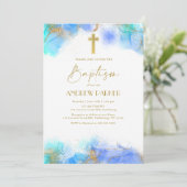 Elegante Navyblauw Gouden Doop Christening Kaart (Staand voorkant)