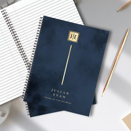 Elegante Navyblauw Gouden Monogram Spiraal Notitieboek
