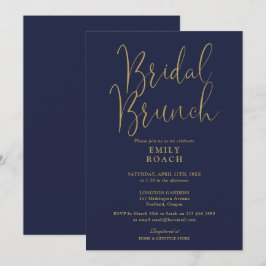 Elegante Navyblauw Gouden Script Bruidsboeket Show Kaart