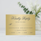 Elegante Navyblauw Gouden Script Maaltijdkeuze Tro RSVP Kaartje (Staand voorkant)