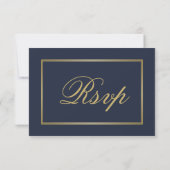 Elegante Navyblauw Gouden Script Maaltijdkeuze Tro RSVP Kaartje (Achterkant)