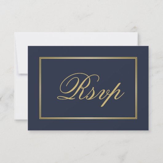 Elegante Navyblauw Gouden Script Maaltijdkeuze Tro RSVP Kaartje (Achterkant)