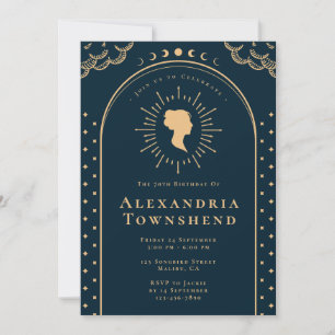 Elegante Navyblauw Gouden Vintage 70e Verjaardag Kaart