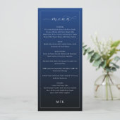 Elegante Navyblauw Minimalistisch Trouwmenu Menu (Staand voorkant)