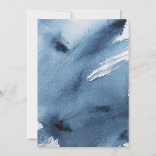 Elegante Navyblauwe Abstracte Waterverf Save The Date (Achterkant)