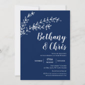 Elegante Navyblauwe Bladminimalistische Trouwdag Kaart (Voorkant)