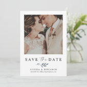Elegante Navyblauwe Bloem Foto & QR Code Huwelijk Save The Date (Staand voorkant)