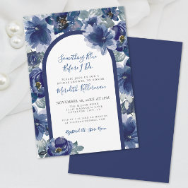 Elegante Navyblauwe Bloemige Bruidsdouche Kaart