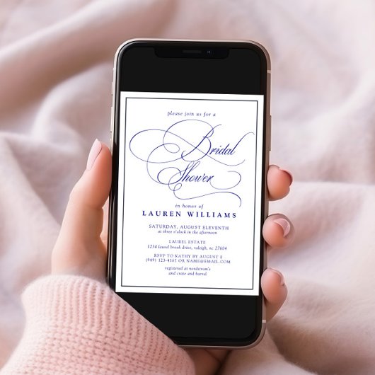 Elegante Navyblauwe Calligrafie Formele Bruidsborr Kaart