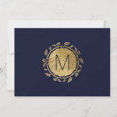 Elegante Navyblauwe en Gouden Bloemachtige Save th Save The Date (Achterkant)