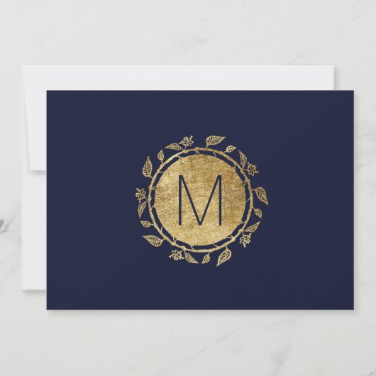 Elegante Navyblauwe en Gouden Bloemachtige Save th Save The Date (Achterkant)