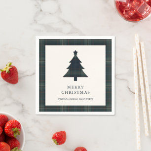 Elegante Navyblauwe en groene geruite kerstboom Servet