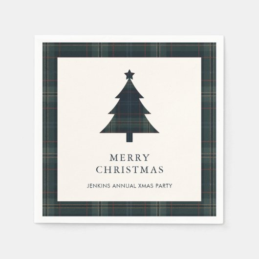 Elegante Navyblauwe en groene geruite kerstboom Servet (Voorkant)