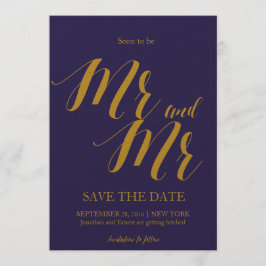 Elegante Navyblauwe Gay Trouwkaart Save the date Kaart