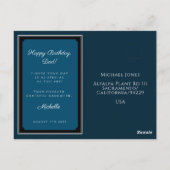 Elegante Navyblauwe "Gefeliciteerd papa" Briefkaart (Achterkant)