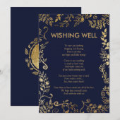 Elegante Navyblauwe Gouden Bloemige Wensput Kaart (Voorkant / Achterkant)
