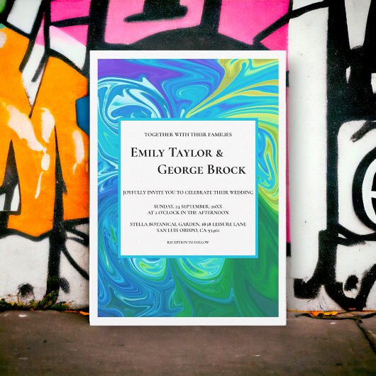 Elegante Navyblauwe Groene Golven Abstracte Kunst  Kaart