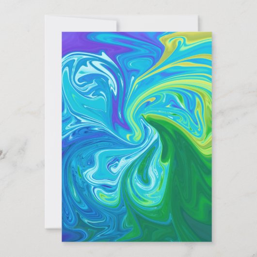 Elegante Navyblauwe Groene Golven Abstracte Kunst  Kaart (Achterkant)