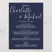 Elegante Navyblauwe Handtekening Script Trouwmenu Menu (Voorkant)