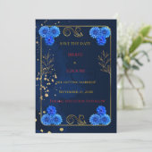 Elegante Navyblauwe Huwelijksaankondiging 'Save th Save The Date (Staand voorkant)