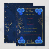 Elegante Navyblauwe Huwelijksaankondiging 'Save th Save The Date (Voorkant / Achterkant)