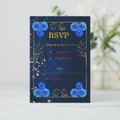 Elegante Navyblauwe Huwelijksreactiekaart Sjabloon (Staand voorkant)