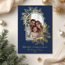 Elegante Navyblauwe Kerstmis Foto Folie Feestdagenkaart