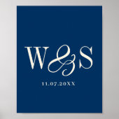 Elegante navyblauwe koppel initials bruiloft poster (Voorkant)
