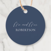 Elegante Navyblauwe Mr. & Mrs.-label Bedankjes Labels (Voorkant)