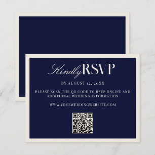 Elegante Navyblauwe Old Money Bruiloft RSVP Kaartje