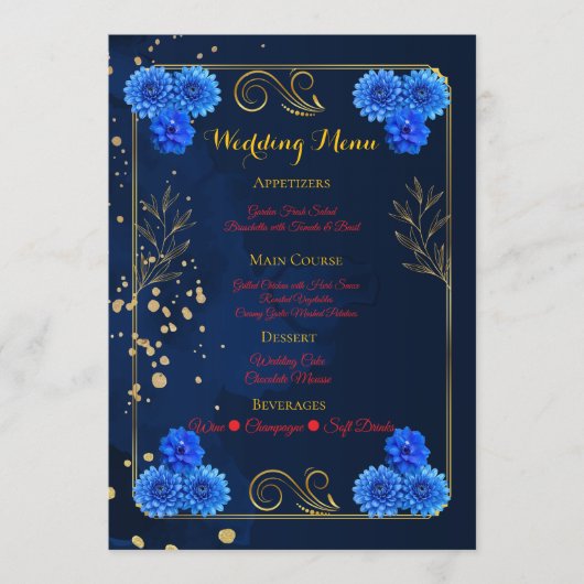 Elegante Navyblauwe Ontvangst Menutemplate Menu (Voorkant)