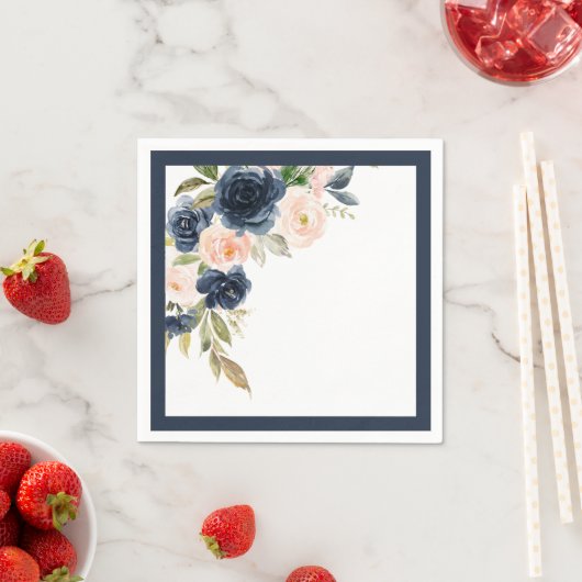 Elegante Navyblauwe Roze Roze Bloemrijke Bruidsdou Servet (Insitu)